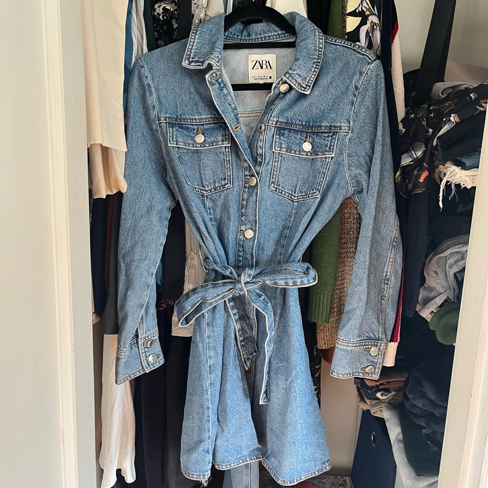 Zara belted denim mini dress!